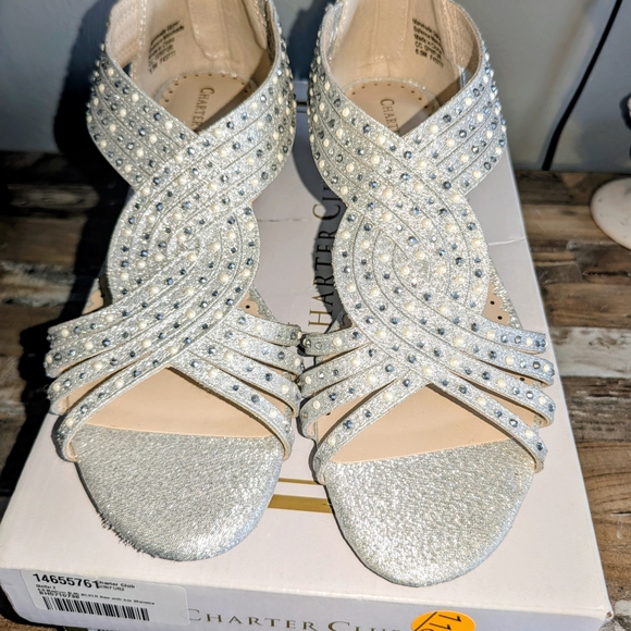Charter Club Shoes - Charter Club Size 6.5 Silver Flats With Rhinestone Faux Pearl Embellished Formal